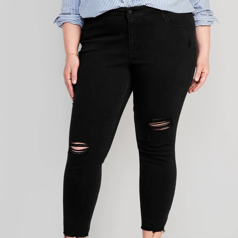 Mid-Rise Rockstar Super-Skinny Raw-Edge Ankle Jeans for Women - Picture 7 of 10